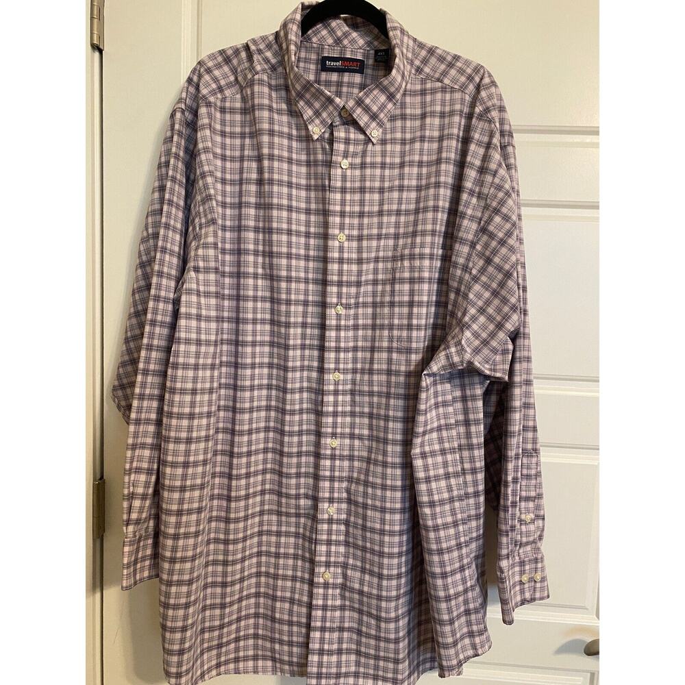 Travel Smart Roundtree & Yorke Mens 4XT Button Down Shirt Purple Plaid